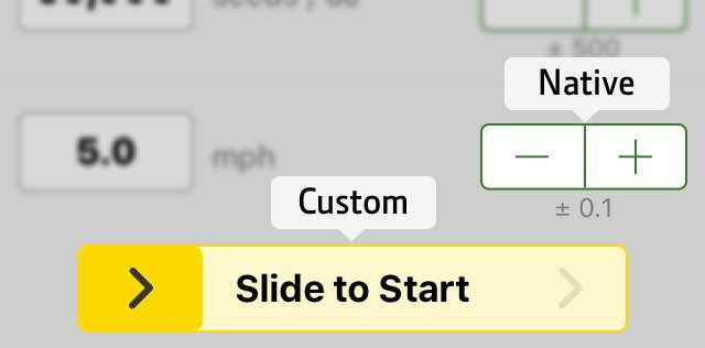 Example of a custom slider and native stepper buttons in an iOS app.